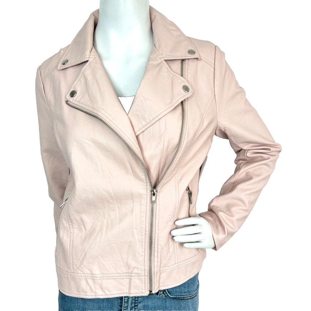 Forever 21 Faux Leather Jacket Women Medium Pink Moto Biker Asymmetric Zip NWT